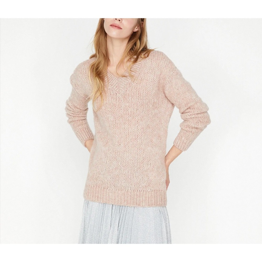 NEW KOTON V-Neck Sweater Casual Fitted Pullover Knit Blend Soft Pink-‎ S Y2K